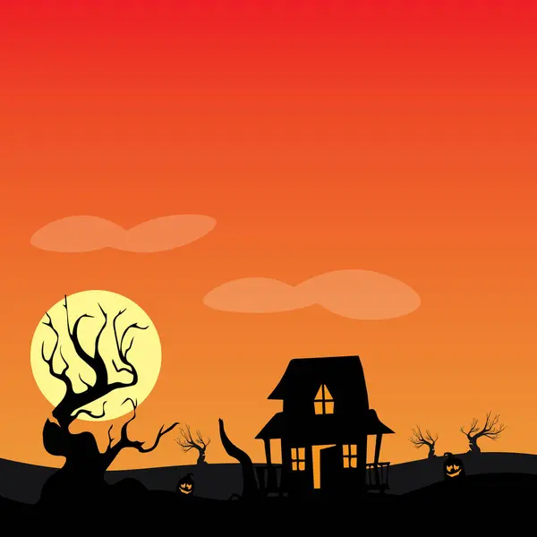 Halloween Hintergrund Mit Kürbissen Inmitten Des Waldes Und Der Burg — Stockvektor