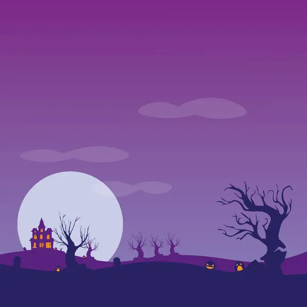 Праздничная Открытка Хэллоуин Дизайном Замка Лунного Вектора — стоковый вектор