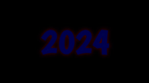 Neon Text Animation Med Orden 2024 Blinkande — Stockvideo
