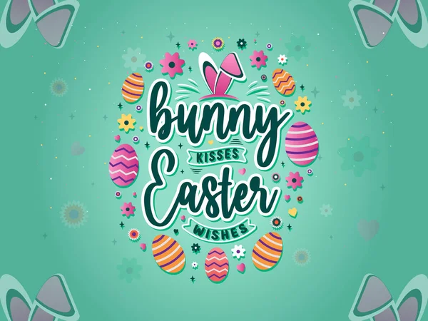 Bunny Kisses Easter Wishes Hand Drawn Modern Calligraphy Background Design — ストックベクタ