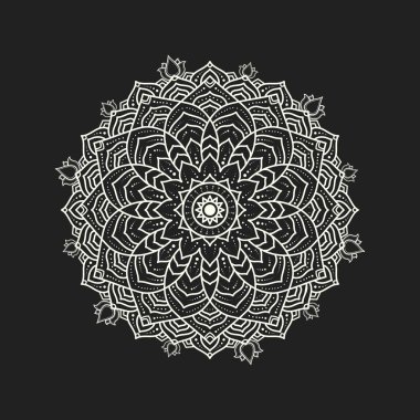 mandala on black isolated background. Vector boho mandala and white colors. Mandala vector with floral patterns.