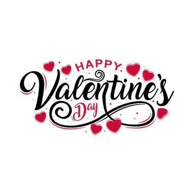 Happy Valentines Day typography with hearts shape greeting card on colorful background. Hand drawn text lettering for Valentines Day Vector illustration. Calligraphic design for print cards, banner, poster.