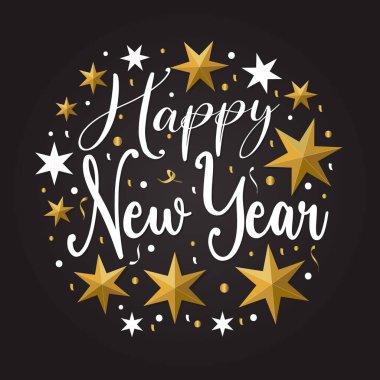 Happy new year. Lettering Composition With Stars And Sparkles. Vector Illustration. background. holyday decorative elements. congratulation.