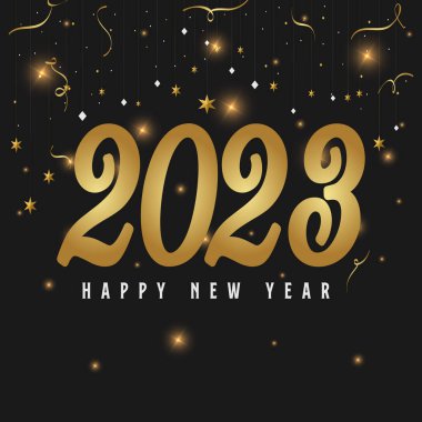 Happy new year fireworks explosionson festive holyday decorative elements on black background vector illustration.