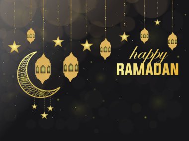 Ramazan Kareem Arap lambası tasarım kartı. Vektör illüstrasyonu, poster ve afiş için arka plan dekoratif süslemesi.