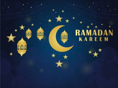 Ramazan Kareem Arap lambası tasarım kartı. Vektör illüstrasyonu, poster ve afiş için arka plan dekoratif süslemesi.