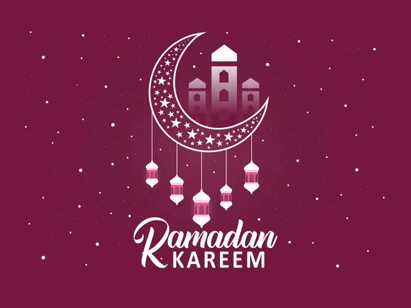 Saludo Islámico Ramadán Kareem Con Hermosas Linternas Luna Creciente — Vector de stock