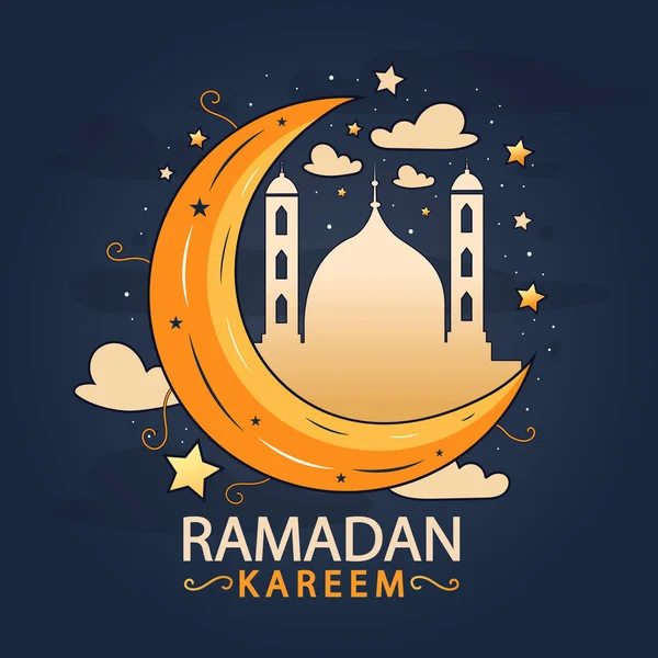 Dibujado Mano Ramadán Kareem Ilustración Para Celebración Del Mes Santo — Vector de stock