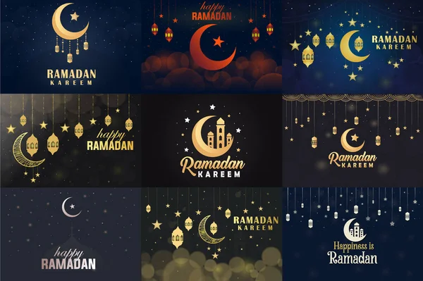 Ramadán Mubarak Fondo Saludo Para Ilustración Vectores Premium Póster Banner — Vector de stock