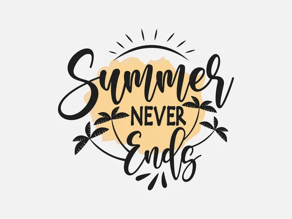 Summer Never Ends Brush Lettering Vector Illustration Handwritten Words Isolated — Stock Vector