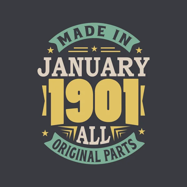 Geboren Januari 1901 Retro Vintage Verjaardag Gemaakt Januari 1901 Alle — Stockvector