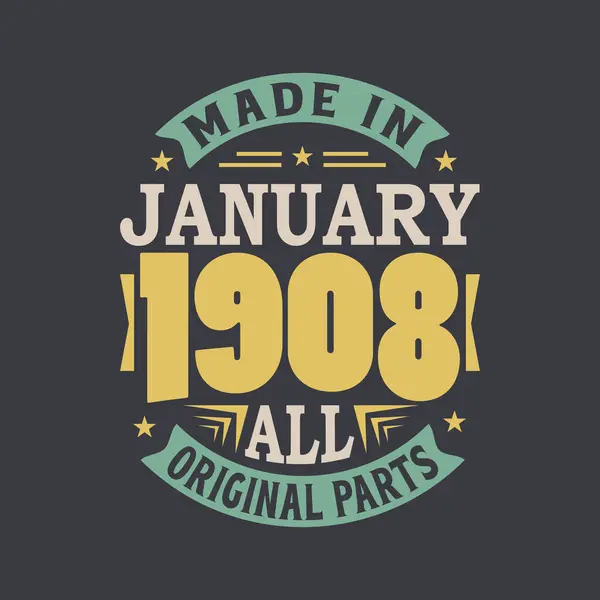 Geboren Januar 1908 Retro Vintage Birthday Made Januar 1908 Alle — Stockvektor