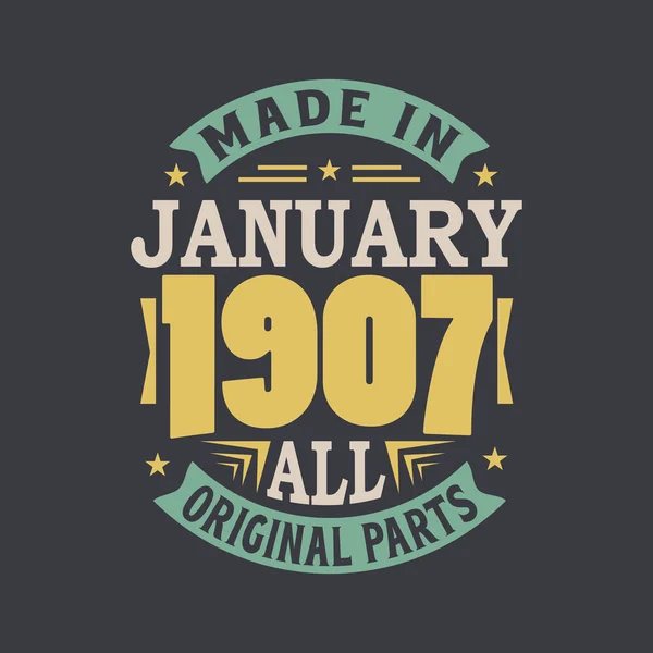 Geboren Januari 1907 Retro Vintage Verjaardag Made Januari 1907 Alle — Stockvector