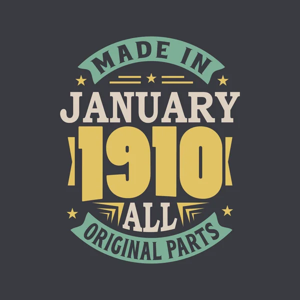 Geboren Januari 1910 Retro Vintage Verjaardag Gemaakt Januari 1910 Alle — Stockvector