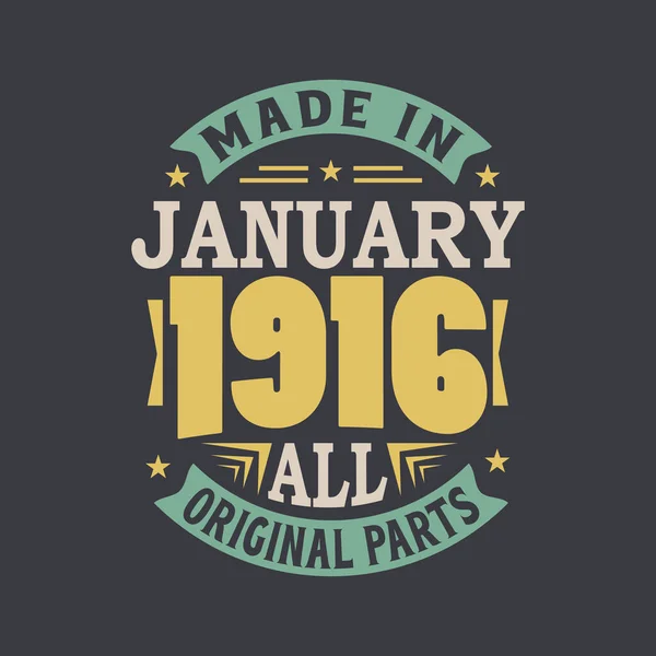 Geboren Januar 1916 Retro Vintage Birthday Made Januar 1916 Alle — Stockvektor