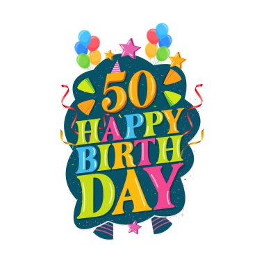 Balonlu 50. doğum günü logosu, doğum günü kutlaması için vektör tasarımı, tebrik kartı ve davetiye kartı..