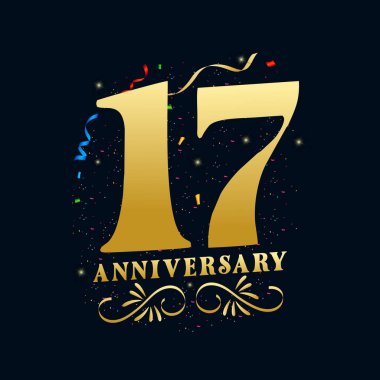 17. Yıldönümü Altın Rengi 17. Yıldönümü Kutlama Logosu Şablonu