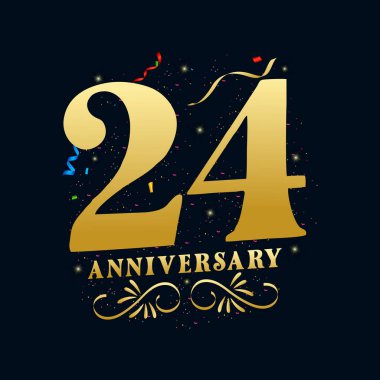 24 Yıldönümü Altın Rengi 24 Yıl Yıldönümü Logo Tasarımı Şablonu