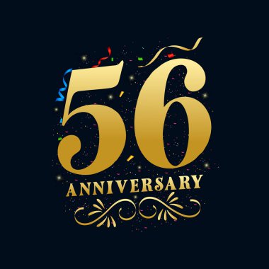 56. Yıldönümü Altın Rengi 56 Yıldönümü Kutlama Logosu Tasarımı Şablonu