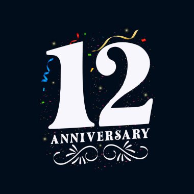12. Yıldönümü Altın Rengi 12 Yıldönümü Kutlama Logosu Şablonu