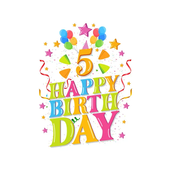 带气球的5个快乐生日标志 生日庆祝用矢量图解设计 贺卡和请柬 — 图库矢量图片
