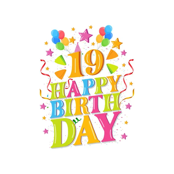 19Th Happy Birthday Logo Balloons Vector Illustration Design Birthday Celebration — Stock Vector