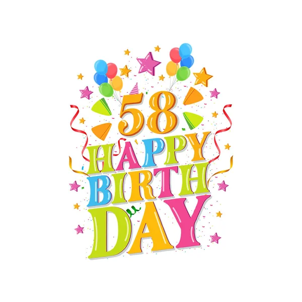58年快乐生日标志与气球 矢量插图58岁生日庆祝设计 — 图库矢量图片