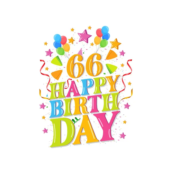 66年快乐生日标志与气球 矢量插图66岁生日庆祝设计 — 图库矢量图片