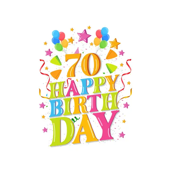 Lat Szczęśliwy Urodziny Logo Balonami Wektor Ilustracja 70Th Urodziny Projekt — Wektor stockowy