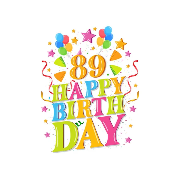89年快乐生日标志与气球 矢量插图89岁生日庆祝设计 — 图库矢量图片