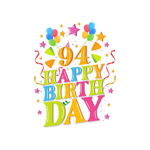 94年快乐生日标志与气球 矢量插图94岁生日庆祝设计 — 图库矢量图片