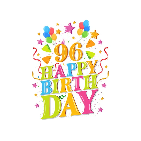96年快乐生日标志与气球 矢量插图96岁生日庆祝设计 — 图库矢量图片