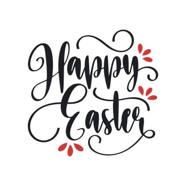 Mutlu Paskalya el yazmaları. Kaligrafi metin kompozisyonu beyaz arkaplanda izole edildi. Tatil harf tasarımı.