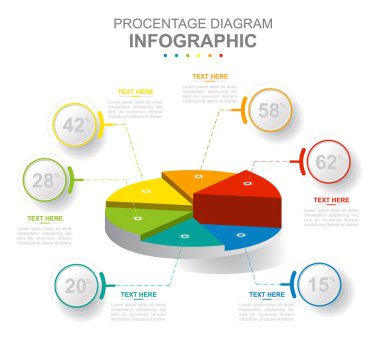 Infographic business template. 6 steps Modern 3D pie chart diagram. Concept presentation. clipart