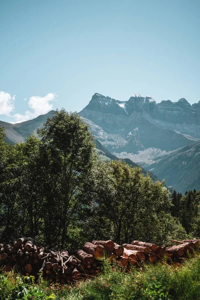 Majestátní Hory Alpách Pokryté Stromy Mraky — Stock fotografie