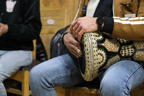 in Port Said Egypt man plays the traditional Egyptian drum 'tabla' during a music concert