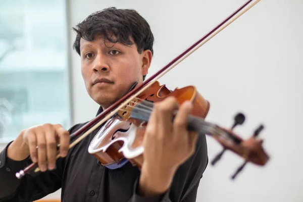 viola player, hispanic violinist or violist close up, young man playing viola. latin hispanic violin player playing viola or violin