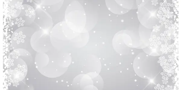 Zilveren Kerstspandoek Met Sneeuwvlokken Bokeh Lampjes — Stockvector