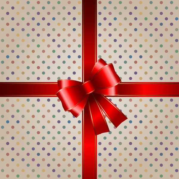 Rotes Band Geschenkschleife Mit Einem Polka Dot Vintage Hintergrund — Stockvektor