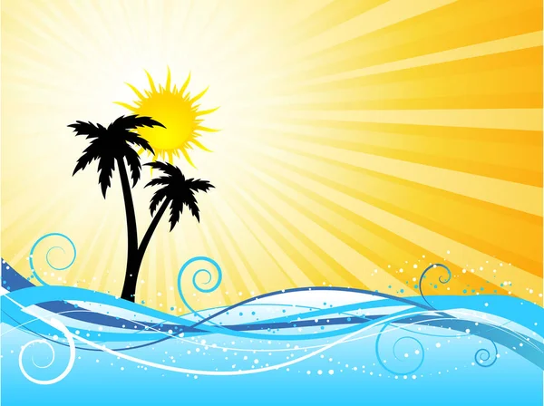 Letní Pozadí Palmami Proti Slunečnou Oblohou — Stockový vektor