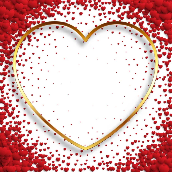 Valentines Day Background Gold Metallic Heart Hearts Border — Stockvektor