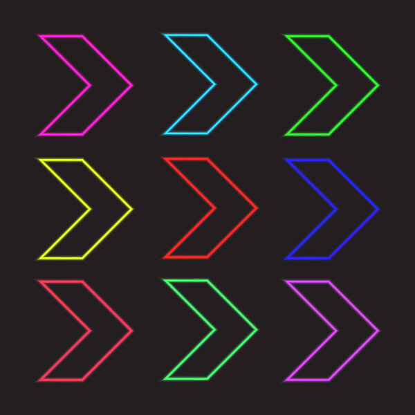 Collection of neon styled arrow head symbols