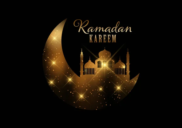 Elegante Sfondo Ramadan Kareem Con Luci Oro Design Stelle — Vettoriale Stock