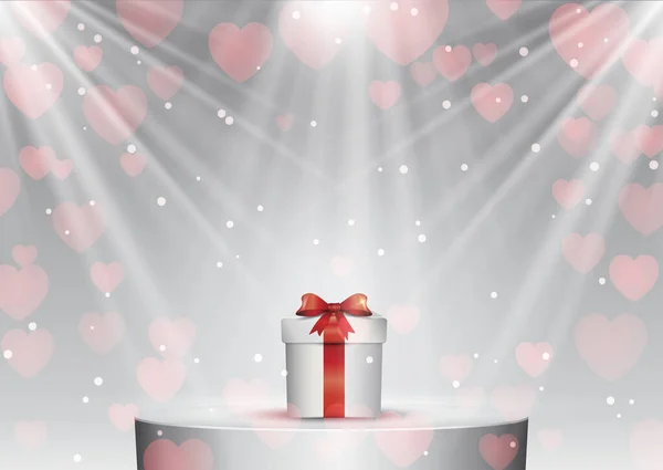 情人节背景 在聚光灯下的讲台上挂着礼物 — 图库矢量图片