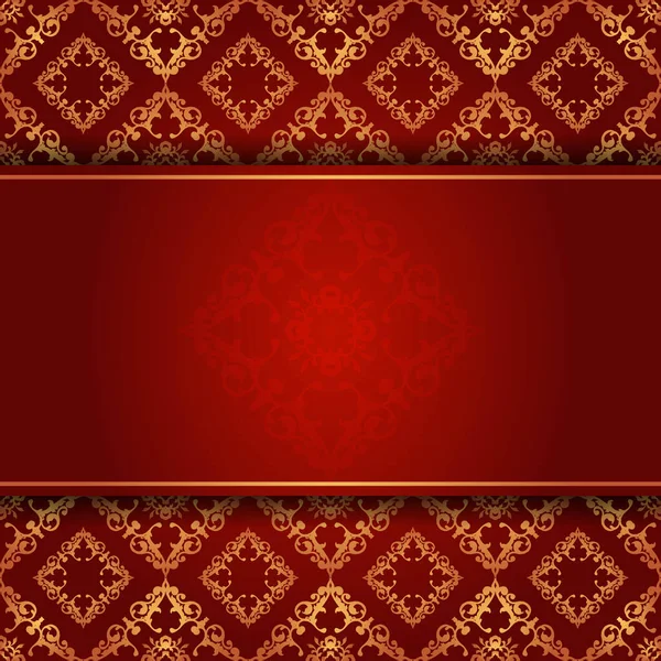 Eleganter Hintergrund Rot Und Gold Mit Damast Design — Stockvektor