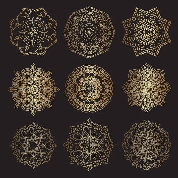 Colección Diseños Decorativos Mandala Oro Negro — Archivo Imágenes Vectoriales