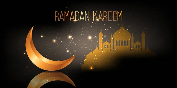Elegante Banner Ramadan Kareem Con Mezzaluna Design Della Moschea — Vettoriale Stock