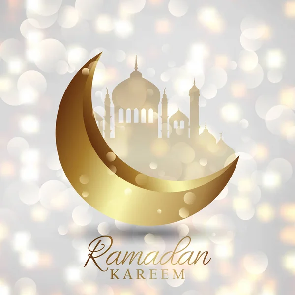 Ramadan Kareem Sfondo Con Mezzaluna Oro Disegno Luci Bokeh — Vettoriale Stock