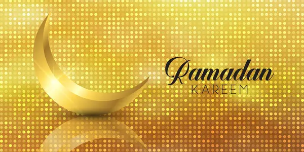Banner Com Design Ramadan Kareem Dourado Com Brilho Crescente — Vetor de Stock