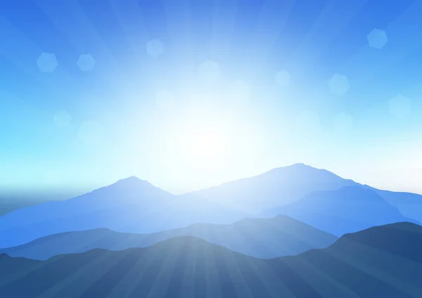 Paysage Ensoleillé Avec Montagnes Contre Ciel Couchant — Image vectorielle